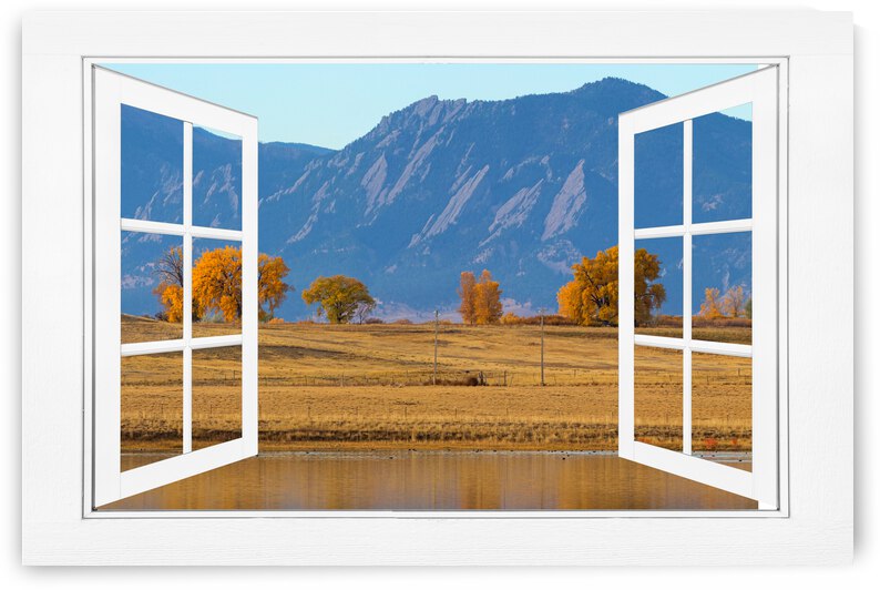 Boulder Flatirons Autumn Trees  Open Window View by Bo Insogna