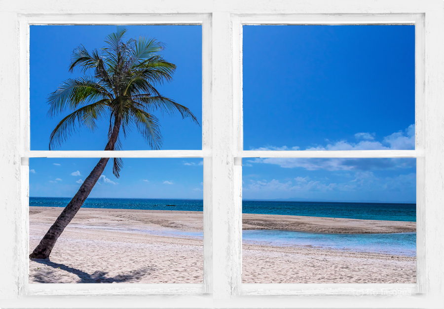Tropical Paradise Whitewash Window View  Print