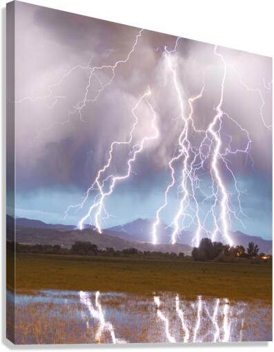 Lightning Striking Longs Peak Foothills 4AC  Canvas Print