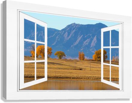 Boulder Flatirons Autumn Trees  Open Window View  Canvas Print