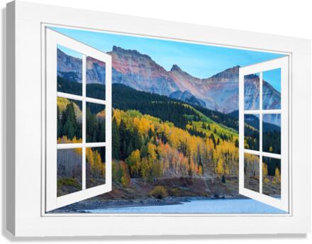 Trout Lake Autumn Rocky Mountain Open White Window  Impression sur toile