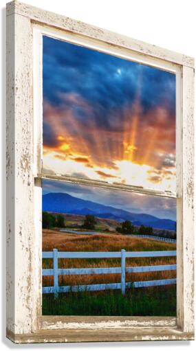 Country Beams sunlight White Barn Window  Canvas Print