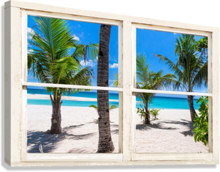 Tropical Island Rustic Window View  Canvas Print