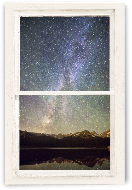 Milky Way Mountains White Rustic Distressed Window by Bo Insogna