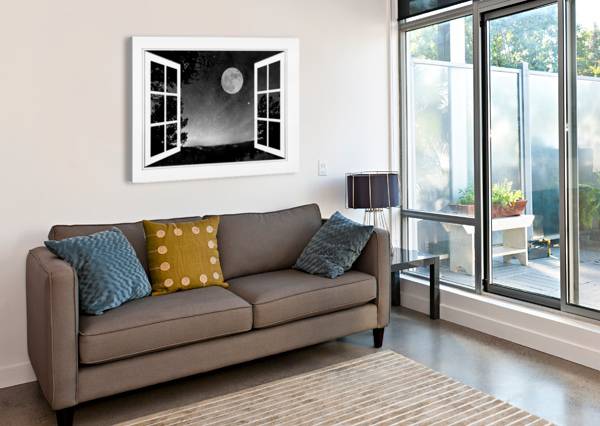 STARRY FULL MOON WHITE OPEN WINDOW VIEW BO INSOGNA  Impression sur toile