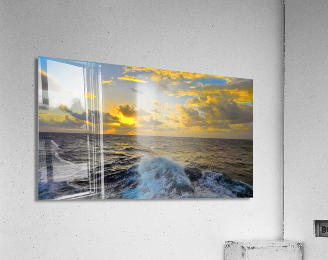 Ocean Sunset: Captivating Waves & Golden Sky Bliss Acrylic Print