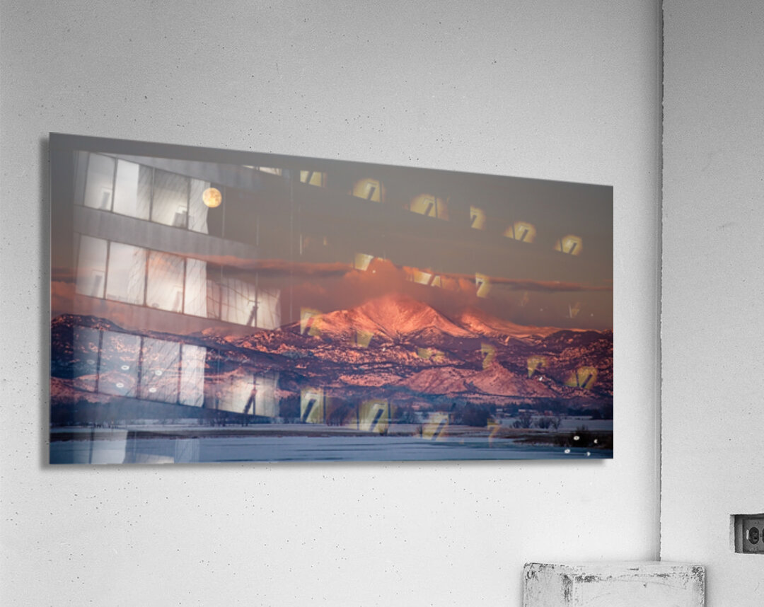 Panorama Scenic Landscape Rocky Mountain Moon Set View  Acrylic Print