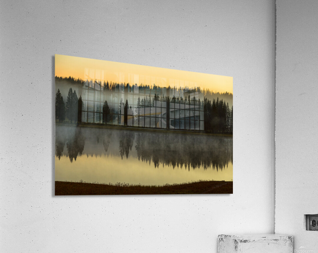 Yellowstone Wyoming Foggy Forest Lake Reflection Fine Art Print Acrylic Print