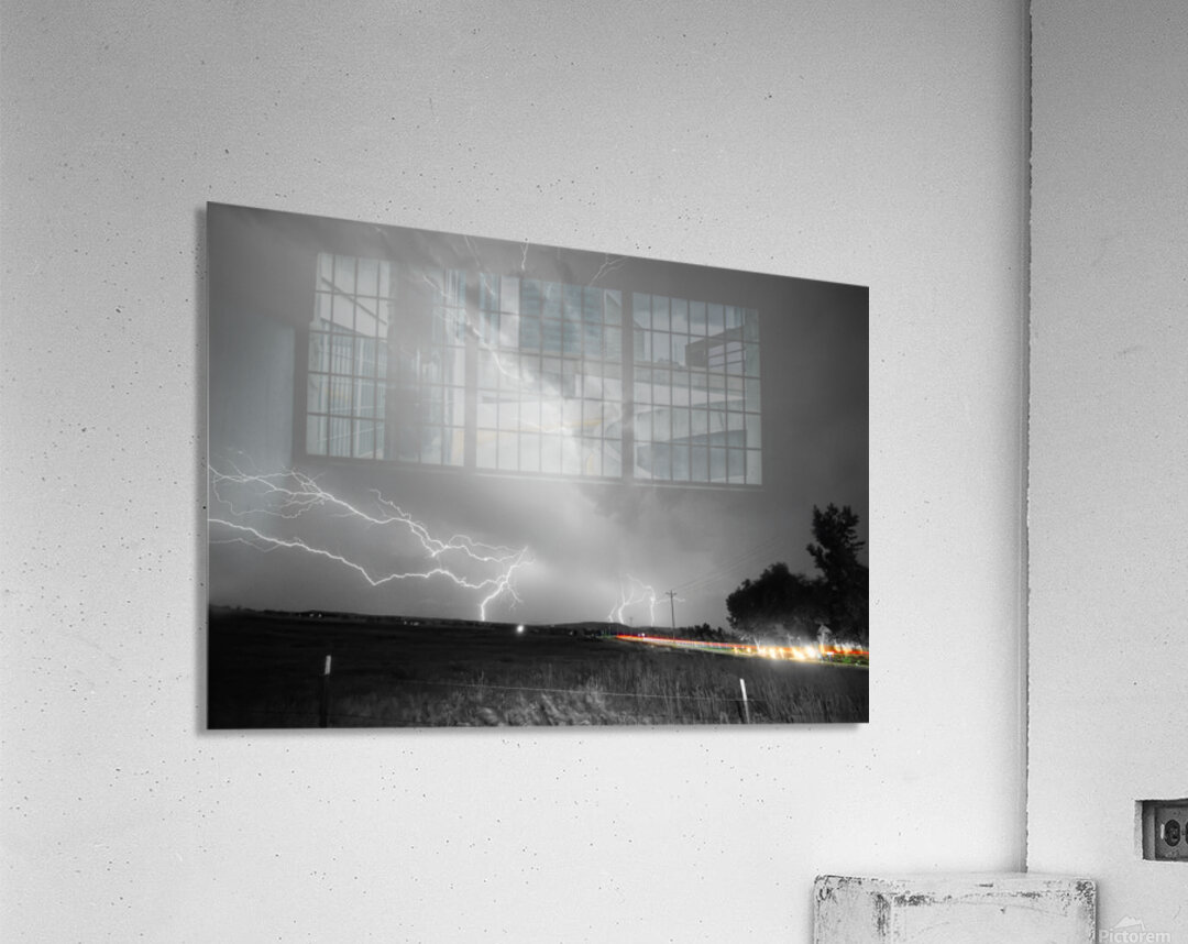 Black and White Lightning Thunderstorm with Color Light Trail Acrylic Print