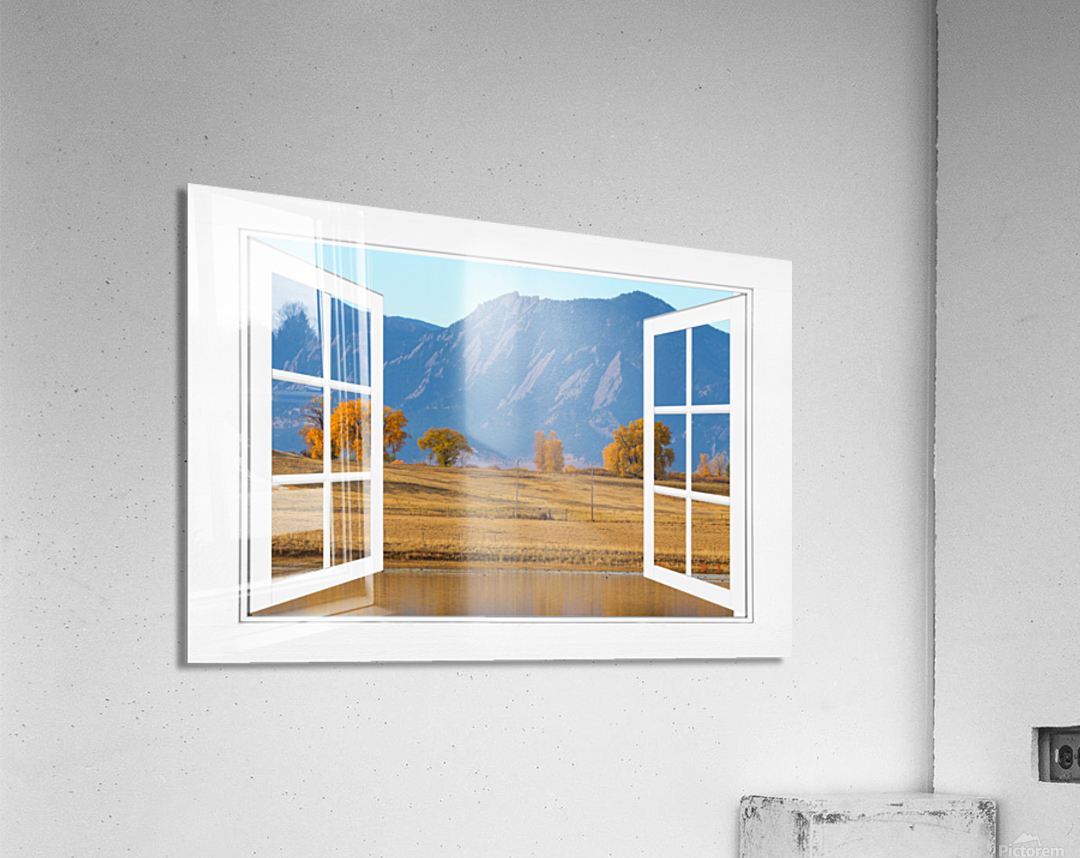 Boulder Flatirons Autumn Trees  Open Window View Acrylic Print