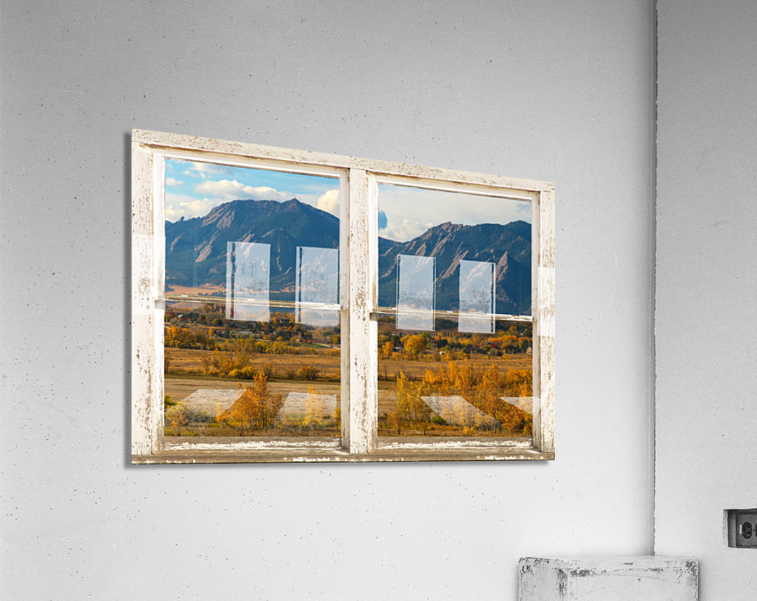 Boulder Colorado Flatirons Autumn  Rustic Window Acrylic Print