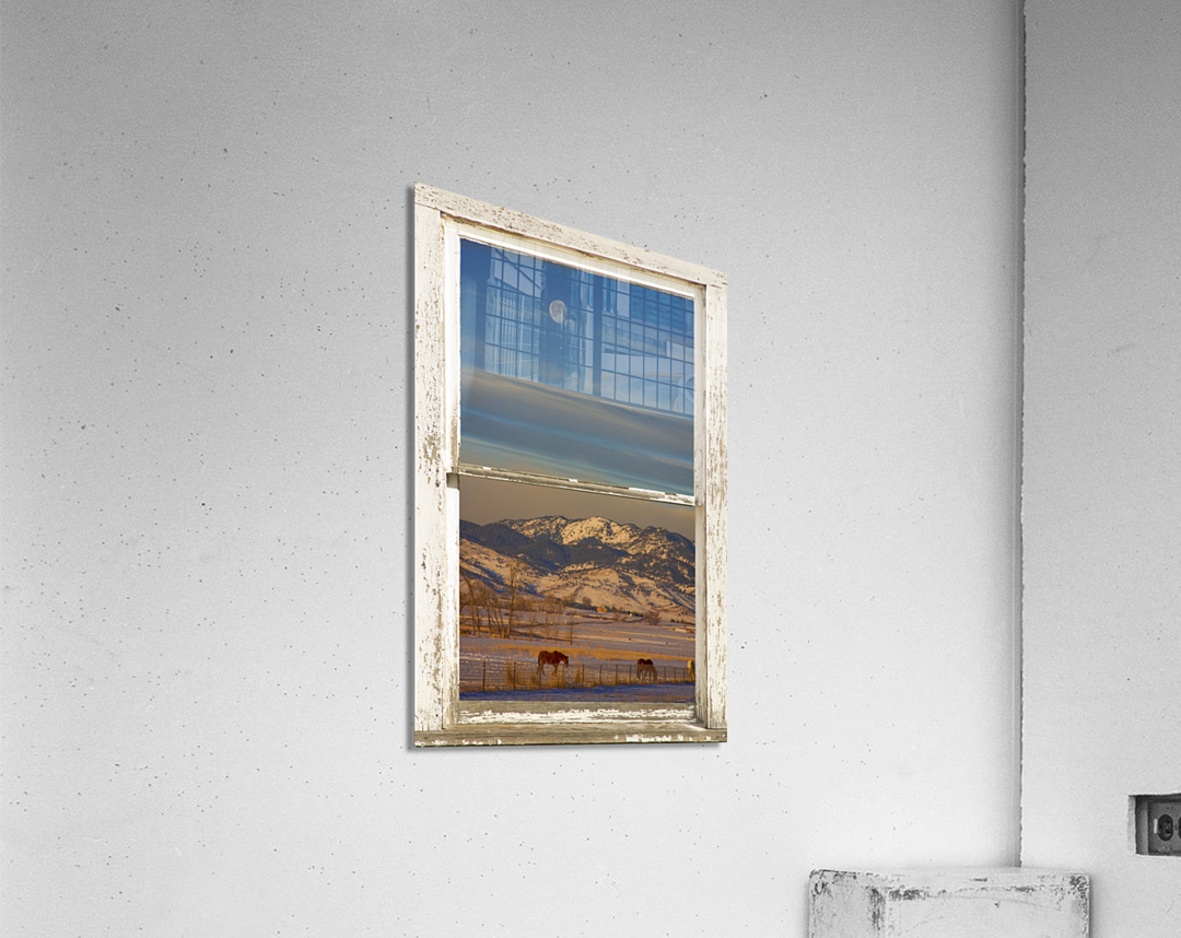 Horses Moon Mountains Snow White Peel Rustic Window Acrylic Print