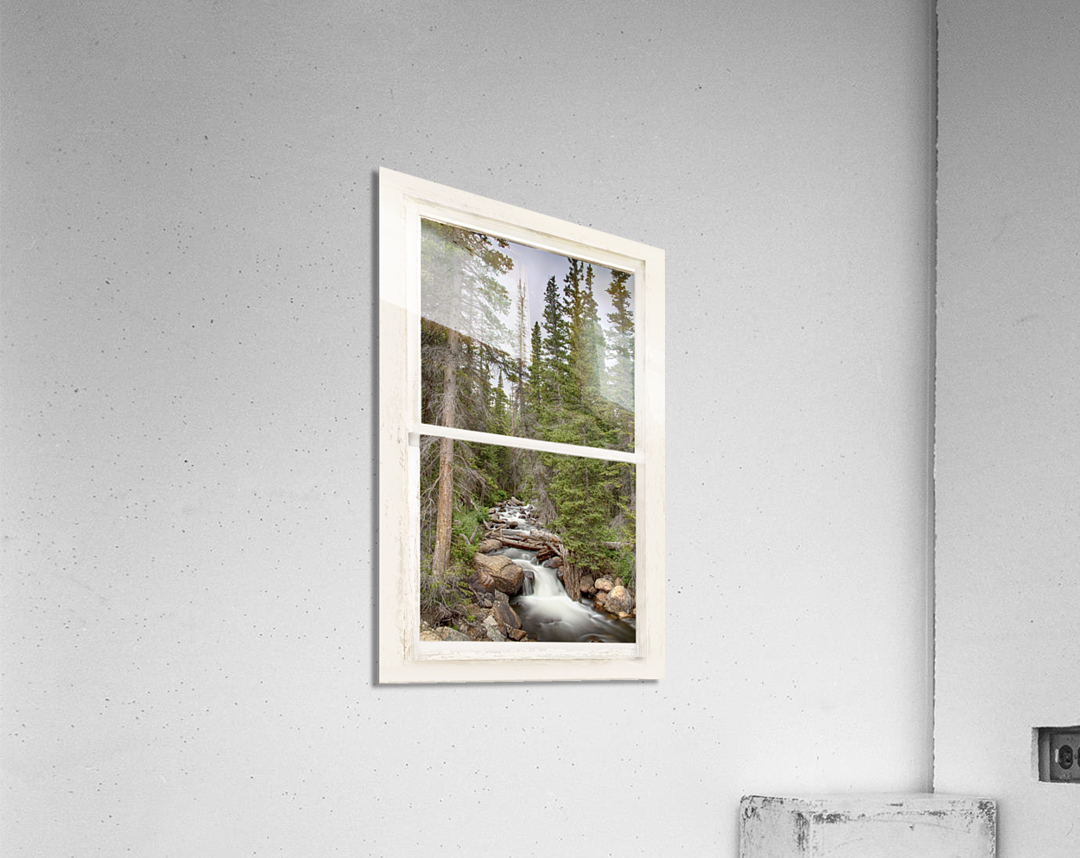 Colorado Rocky Mountain Stream White Rustic Window View Acrylic Print