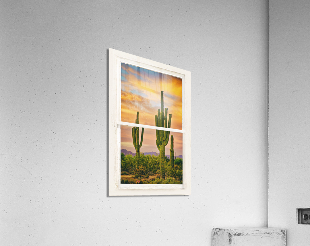 Southwest Desert Sunset View White Window Acrylic Print