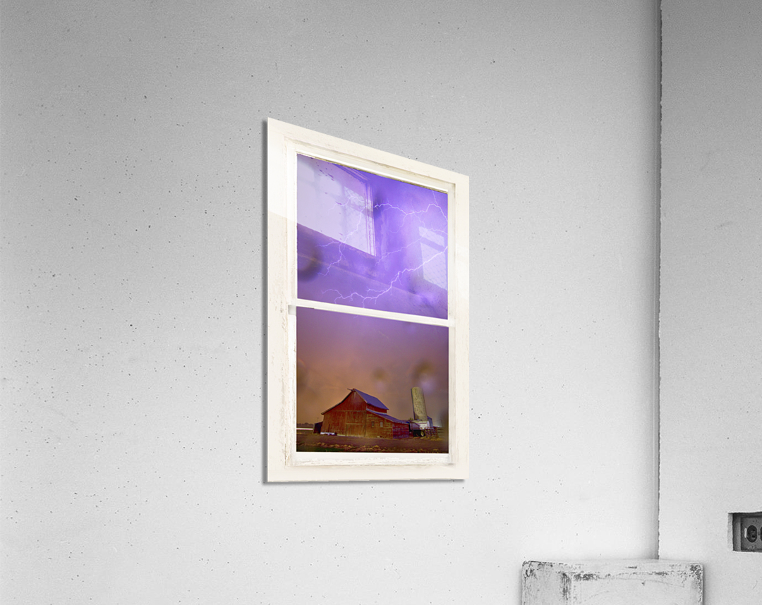 Rainy Country Barn White Window View Acrylic Print