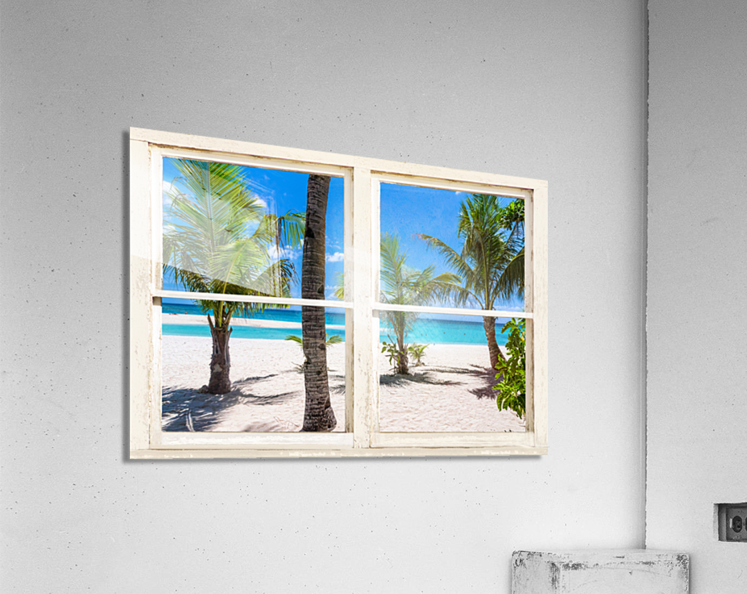 Tropical Island Rustic Window View  Acrylic Print 