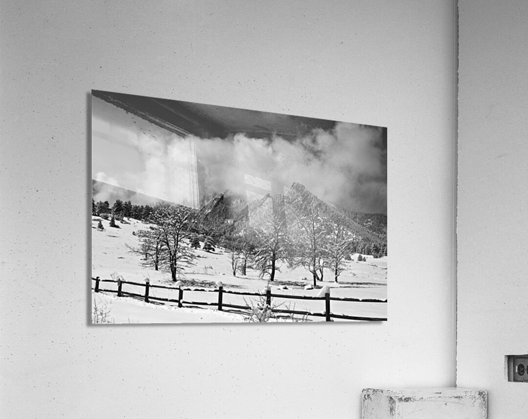 Boulder Colorado Snowy Flatirons Landscape Black and White Acrylic Print