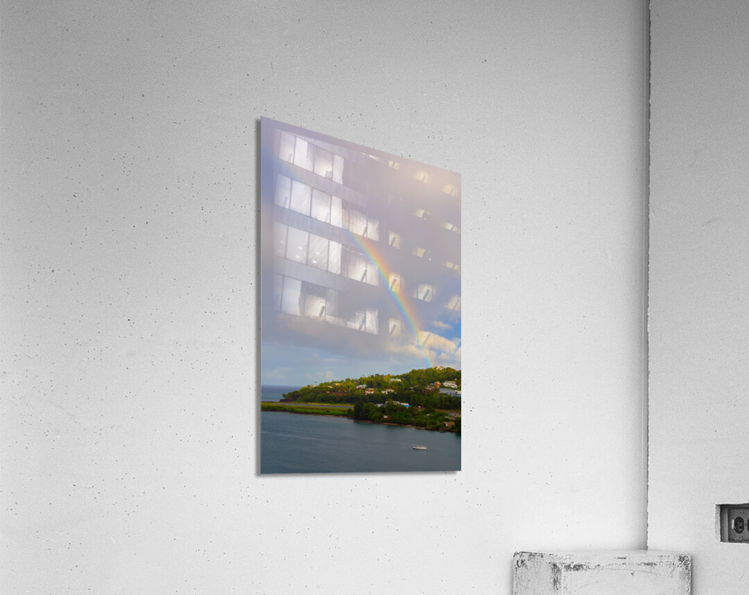 Rainbow On The Lighthouse On St Lucia Acrylic Print