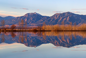Flatirons Sunrise Reflections Light Panorama Boulder Colorado 