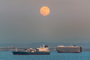 Full Moon Over the Port of Los Angeles Harbor