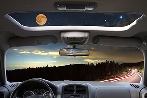 Moonlit Journey Through the Windshield and Sunroof