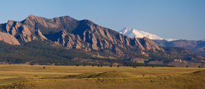 Flatirons snow covered longs peak panorama
