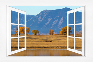 Boulder Flatirons Autumn Trees  Open Window View