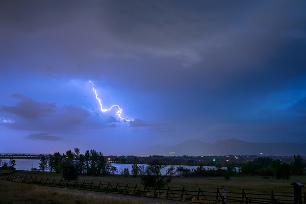 Lightning Striking Over Boulder Reservoir Print