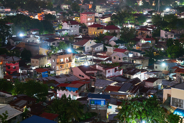 A Nightscape in Warm Light Urban Tapestry Print