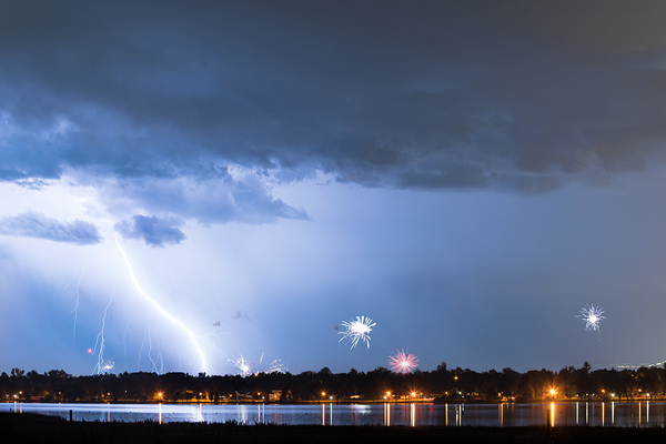 Lightning Strike and Fireworks Print