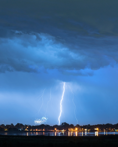 Lightning Raining Down with Some Firework Sprinkles Print