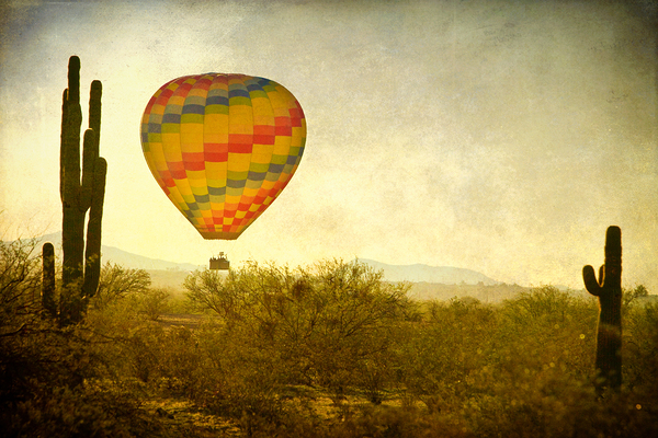 Hot Air Balloon Flight over the Southwest Desert Fine Art Print  Print