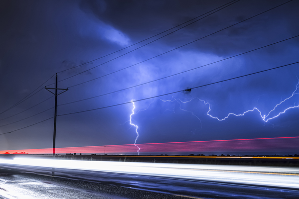Lightning Storm Energy Over Open Highway Print