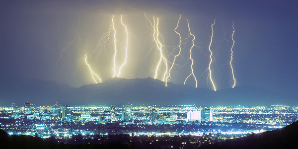 Lightning Over Phoenix Arizona Panorama Print