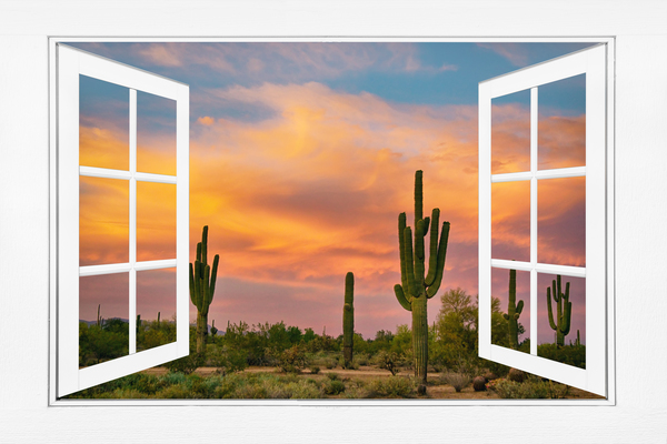 Arizona Saguaro Colorful Sky White Open Window Téléchargement Numérique