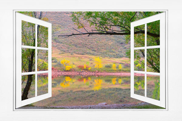 Autumn Lake Open White Picture Window View Téléchargement Numérique