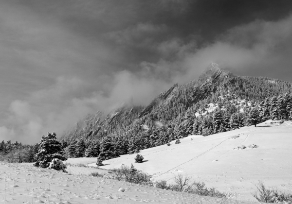 Boulder Colorado Flatirons April Snow In Black and White Digital Download