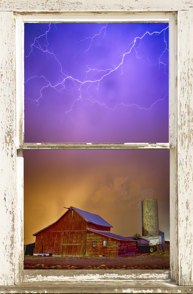 Colorful Country Storm Farm House Window View Digital Download