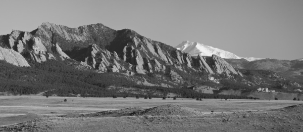 Boulder CO Flatirons Snow Covered Longs Peak Panorama BW Print