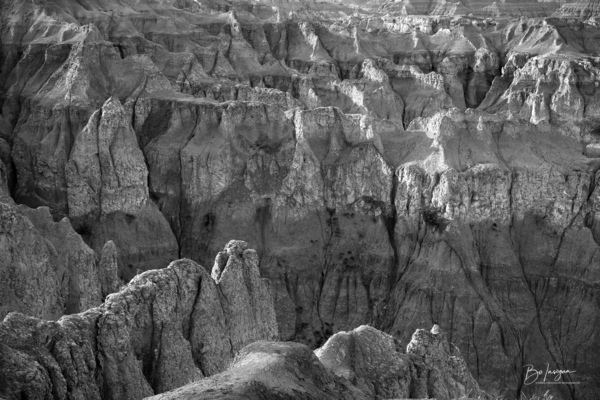 Monochrome Mystique Intricate Enigmatic Maze of Badlands Canyons Print