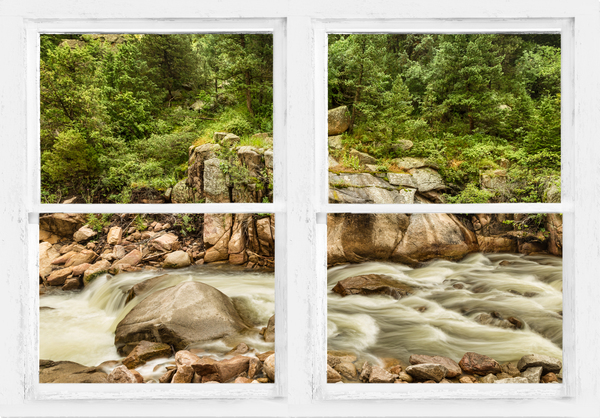 Mountain Stream Whitewash  Window View Print