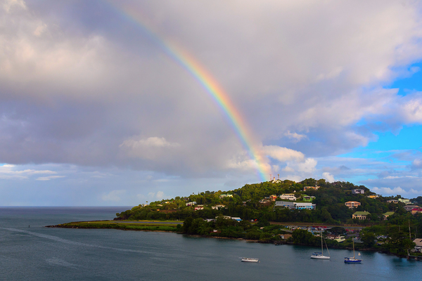 Rainbow Descending Near the Vigie Lighthouse in St Lucia Print