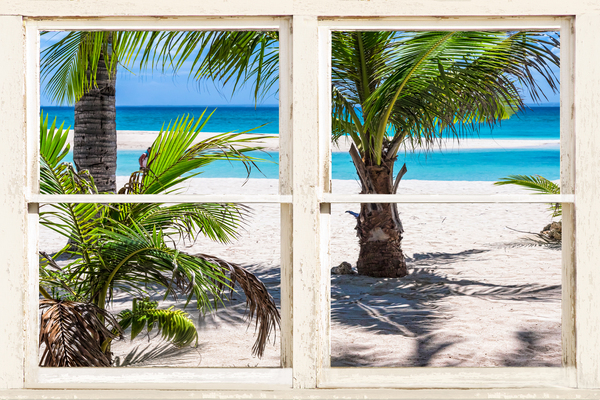 Tropical Paradise Rustic White Window View Print