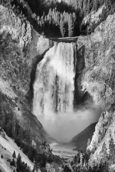 Upper Yellowstone Falls Black White Print