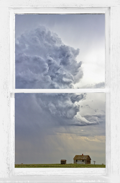 Western Storm Farmhouse Window View Print
