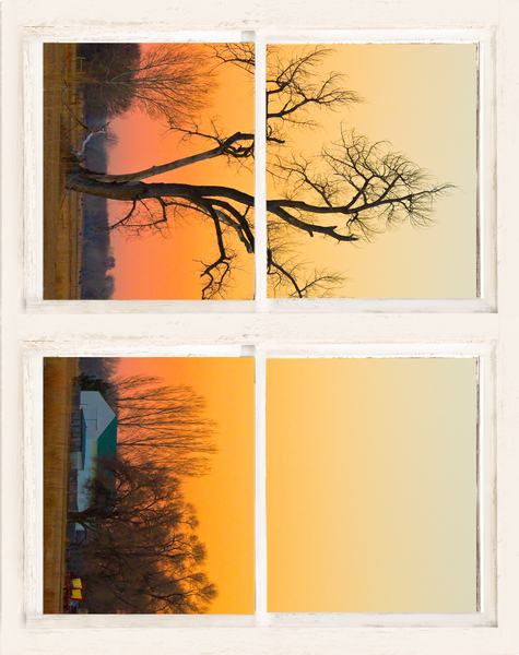 Winter Season Country Sunet White Window View Print