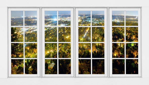 City Lights White Window Frame View Print