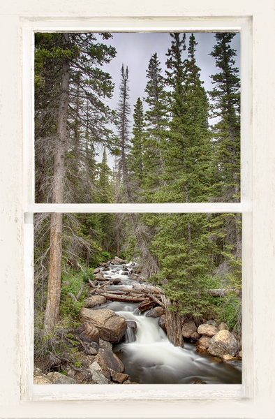 Rocky Mountain Stream White Rustic Window Digital Download