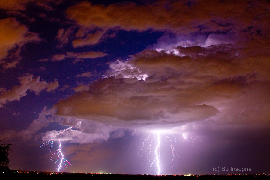 Double Lightning Strikes Over Colorado Night Storm Long Exposure  Print
