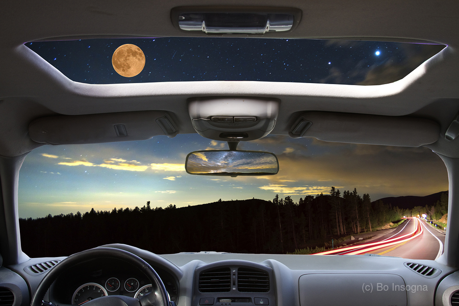 Moonlit Journey Through the Windshield and Sunroof  Print